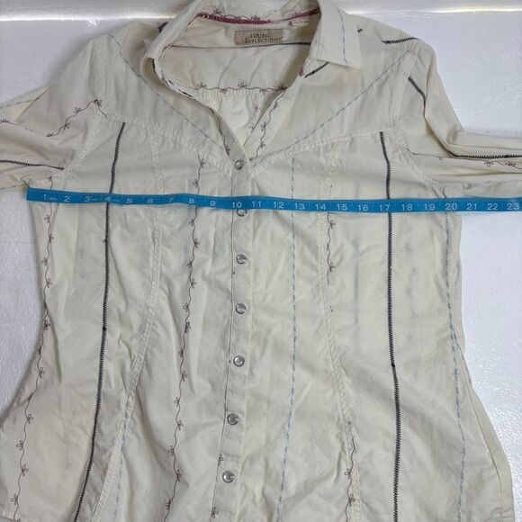 Natural Reflections Top Womens L Floral Stripe Pearl Snap Western Cowgirl Blouse - Picture 7 of 13
